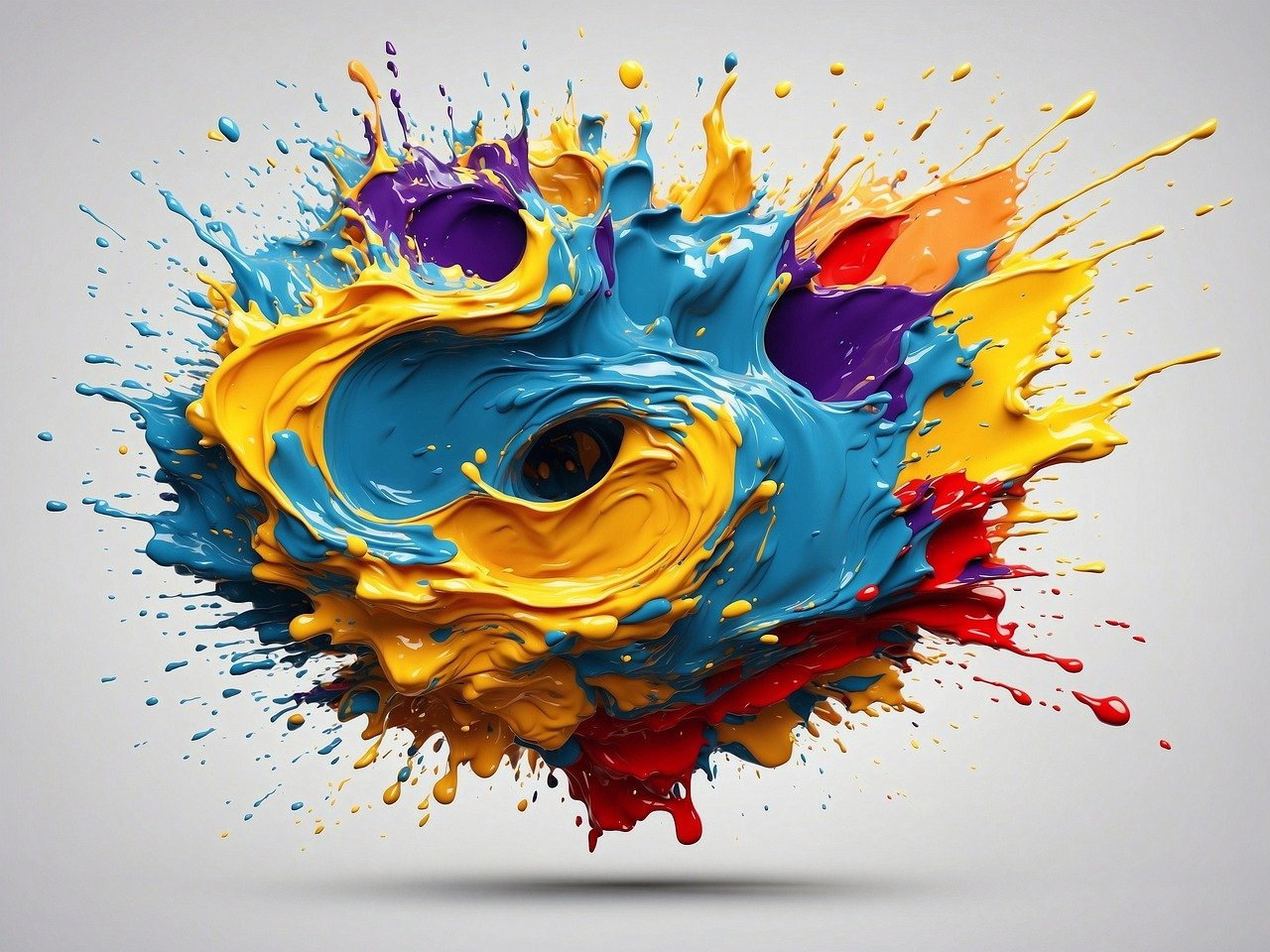 Colourful paint splash symbolising Sign Architects' creativity and impactful designs Vibrant splash of colourful paint divided into three panels representing creativity, impact, and innovation